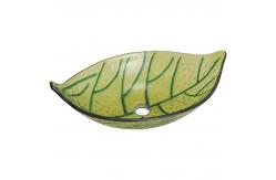 China 565mm Length Countertop Wash Basin Green Leaf 365mm Width Hot Melted Hand Drawing supplier