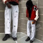 Custom Mens Ripped Joggers Straight Wide Leg Flared Baggy Holey Stacked Sweatpants Men Casual Track Sweat Pants Trousers for Men for sale