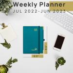 Executive Weekly Planner 2023-2023 Pacific Green With Hourly Schedule And Monthly Tabs