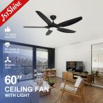 Black Modern Ceiling Fan With LED Light 5 ABS Blade Cooling Air for sale