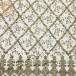 55 Inch African Gold Beaded Glitter Sequins Embroidery Polyester for sale