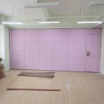 Classroom Acoustic Operable Folding Wall Partitions Wooden Leather Finish Pink Color for sale