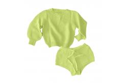 China Relaxed Fit 2 PCS Knit Wear Puff Sleeves Sweater Drawstring Knit Shorts 100% Cotton Kids Wear supplier