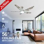 56 Inch Ceiling Fan with Dimmable LED Lighting and 5 ABS Plastic Blades for sale