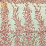 Modern Pink Beaded Embroidered Lace Fabric For Nigerian Wedding for sale