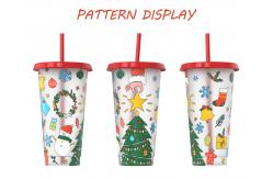 China 24ozcolor Changing Plastic Cup Christmas Tumbler With Straw supplier