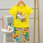 Summer Kids Sleeping Suits comfortable Cartoon Flower Childrens Matching Pyjamas for sale