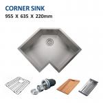 Stainless Steel Double Bowl Corner Kitchen Sink Undermount 96x46 for sale