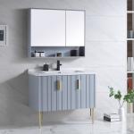Solid Wood Floor Mount Bathroom Vanities With HD Silver Mirror