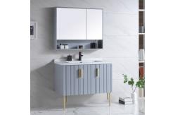 China Solid Wood Floor Mount Bathroom Vanities With HD Silver Mirror supplier