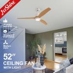 Modern White Wood Grain ABS Blades Ceiling Fan with LED Lighting and DC Power Source for sale