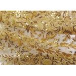 Stretch Golden Lurex Sequin Lace Fabric , Nylon Mesh Fabric With Sequin Golden Thread