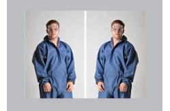 China Dark Blue Disposable Protective Coverall Tyvek Material Support Customized Logo supplier