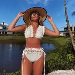 Halter Swimming Suits Bikini with Removable Padding for Women white color lace for sale