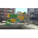 3 Meters High Open Body Slide, Green And Yellow Swimming Pool Slide