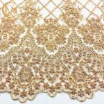 1 Yard Lengh Eco Friendly Gold Bridal Lace Fabric 140cm Width Beaded Heavy for sale