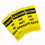Custom Yellow Caution Tag Polyester Durable Waterproof Safety Tag for sale