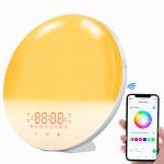 2022 New Smart APP Sunrise Wake up Light Alarm Clock with 8 Natural Music Sunrise Simulation Bedside Night light with FM for sale