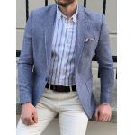 Slim Fit Self Patterned Blue Business Casual Blazer Outfit for sale