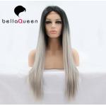 Ombre Color 1b / Sliver Heat Resistant Human Hair Lace Front Wigs Girl use for sale