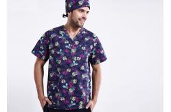 China V Neck Printing Scrubs Medical Uniforms , Fancy Pattern Cool Medical T Shirts supplier