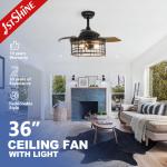LED Light Source 36-inch Ceiling Fan with Retractable Blades and 100% Copper Motor for sale
