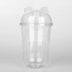 Clear Pet Plastic Dessert Custom Printed Plastic Cups , Disposable Party Cups Bear Ear Dome Lids for sale