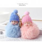 Silicone / Cotton Plush Keychain Toys Sleeping Baby Shape 12 * 7CM 40G