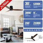 Flush Mount Ceiling Fan With Remote Control，Solid  Blade Quiet  DC Motor