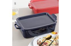 China Muffin Dessert Ceramic Oven Dish , Rectangular Baking Pan With Platter Lid supplier