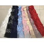 Polyester 3D Flower Cording Embroidered Lace Beaded Mesh Fabric For Textile for sale