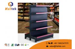 China Metal Multi Tier Single Sided Gondola Shelving Cold Rolled Steel Solid Structure supplier