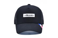 China Solid Black Mesh Trucker Hat Custom Curved Brim 5 Panel Trucker Cap supplier