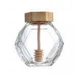 380ML Glass Honey Hexagon Jar With Wooden Cover And Wooden Splash Bar for sale