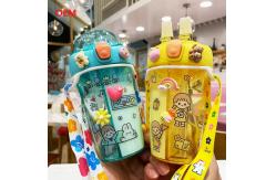 China Double Straw Bottle Transparent Eco Friendly Double Layer Plastic Water Milk Bottle supplier