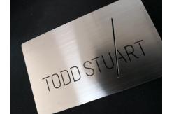 China Custom 89x54x0.8mm Silver Brushed Laser Cut Logo Engraved Metal Business Card supplier