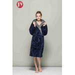Fluffy Polyester Sherpa Fleece Hooded Robe , Unisex Full Length Warm Plush Bathrobe With Grey Kimono Collar for sale