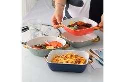China Salad Lasagna Rectangular Ceramic Baking Dish With Handle Multifunctional supplier