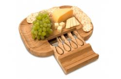 China Fancy Bamboo Cheese Board Set No Plastic With Cutlery In Slide - Out Drawer supplier