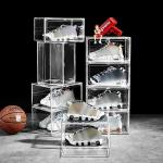 White Glass Drop Front Plastic Shoe Display Box Magnetic Stackable for sale