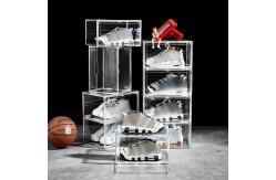 China White Glass Drop Front Plastic Shoe Display Box Magnetic Stackable supplier