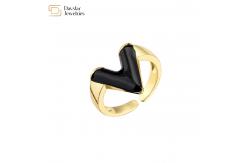 China Glossy Enamel 18K Gold Plated V Letter Ring Adjustable Open Resizable supplier