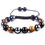 Adjustable Handmade Braided Rope Natural Triple Gemstones Beads Bracelet for sale