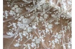 China Rich Beaded Flower Net Fabric With Sequins , Bridal Lace Fabric By The Yard supplier