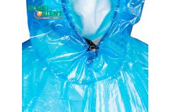 China Blue/White Elastic Cuffs Hooded PE Plastic Disposable Raincoat Waterproof supplier