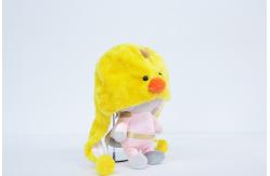 China High Elasticity Plush Animal Hats , Yellow Chicken Design Plush Winter Hat supplier