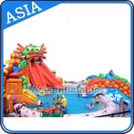 Outdoor  Commercial Inflatable Ground Water Park Slide with Pool , Moving Water Park for sale