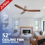 Modern 52 Low Profile DC Adjustable Wind Flush Mounted Ceiling Fan with Wood Blades for sale