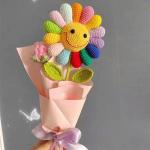 Colorful Knitted Pile Sunflower Bouquet Everlasting Flowers Rainbow Artificial Sunflowers DIY Yarn Floral Arrangement for sale