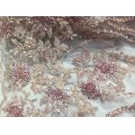 47 Inch Pink Embroidered Heavy Beaded Lace Fabric By The Yard With Scalloped Edge for sale